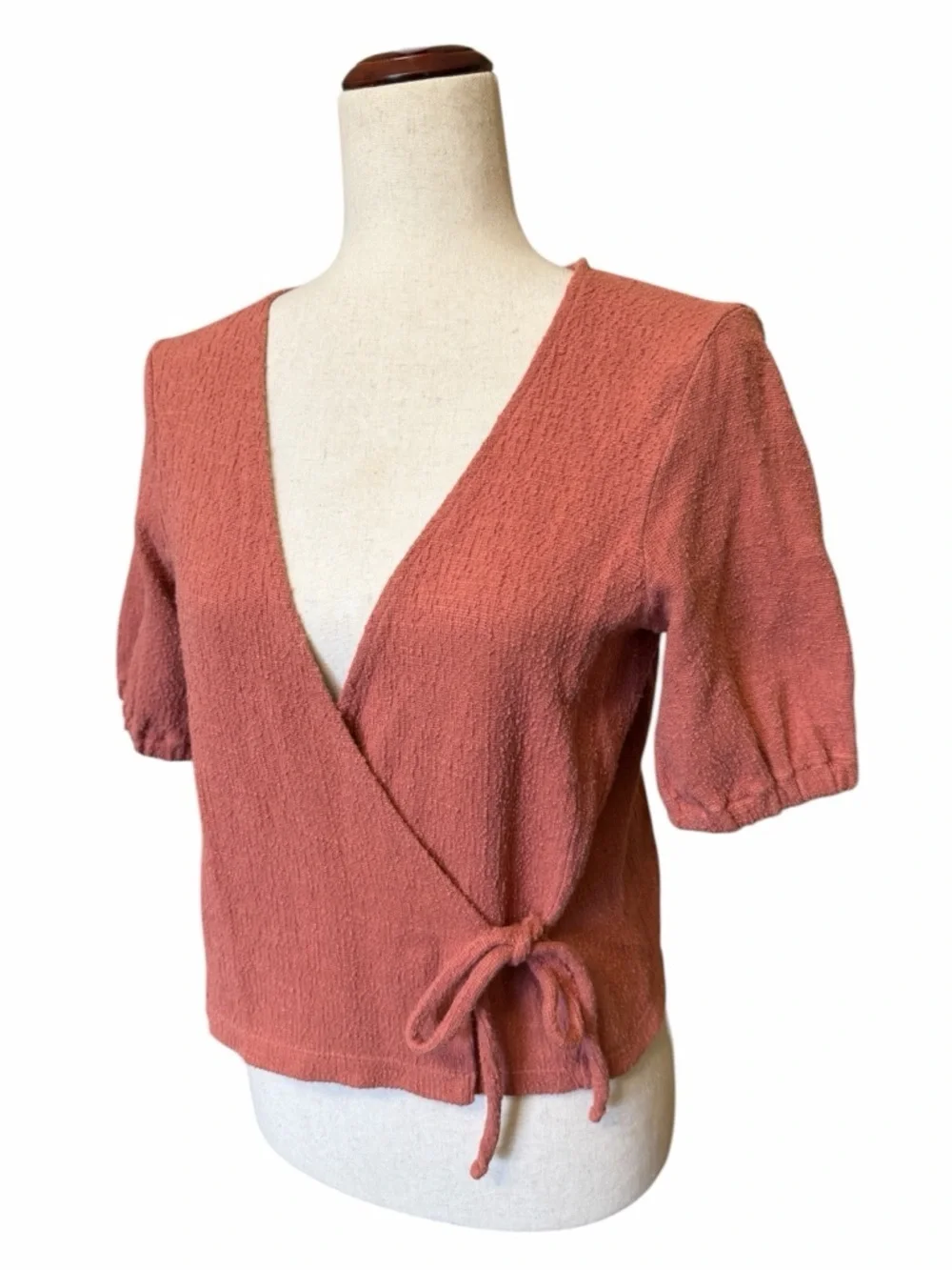 Madewell Texture & Thread Puff-Sleeve Wrap Top Sweet Dahlia Size S #2156